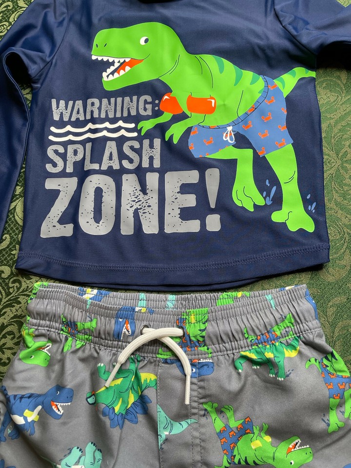 NWt carters 18m rash guard swim trunks dinosaur 2Pc outfit boys bathing ...