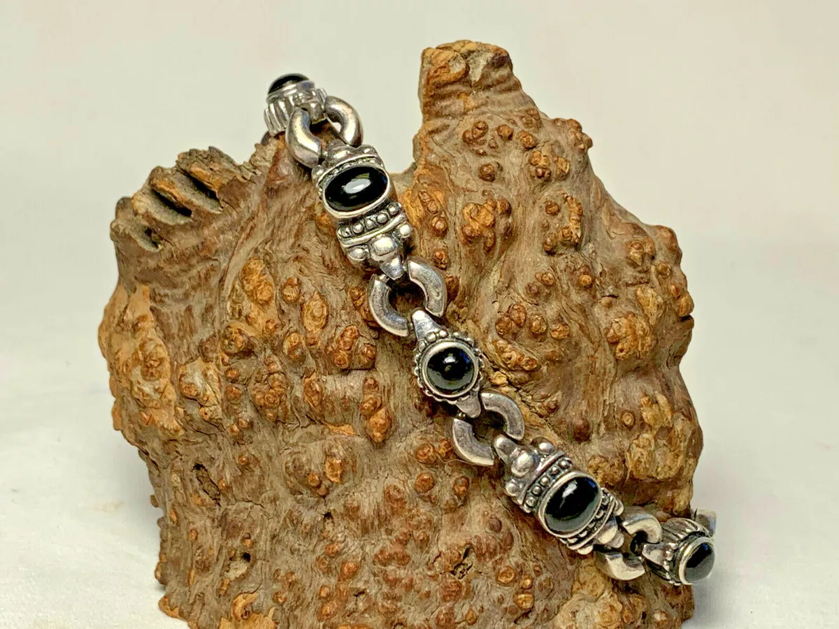 Sterling Silver Black Stone Bracelet 19.15g Jewelry Wristlet Oval