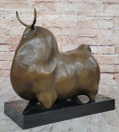Fernando Botero Bull Bronze Marble Base Sculpture Abstract Modern Art Figurine