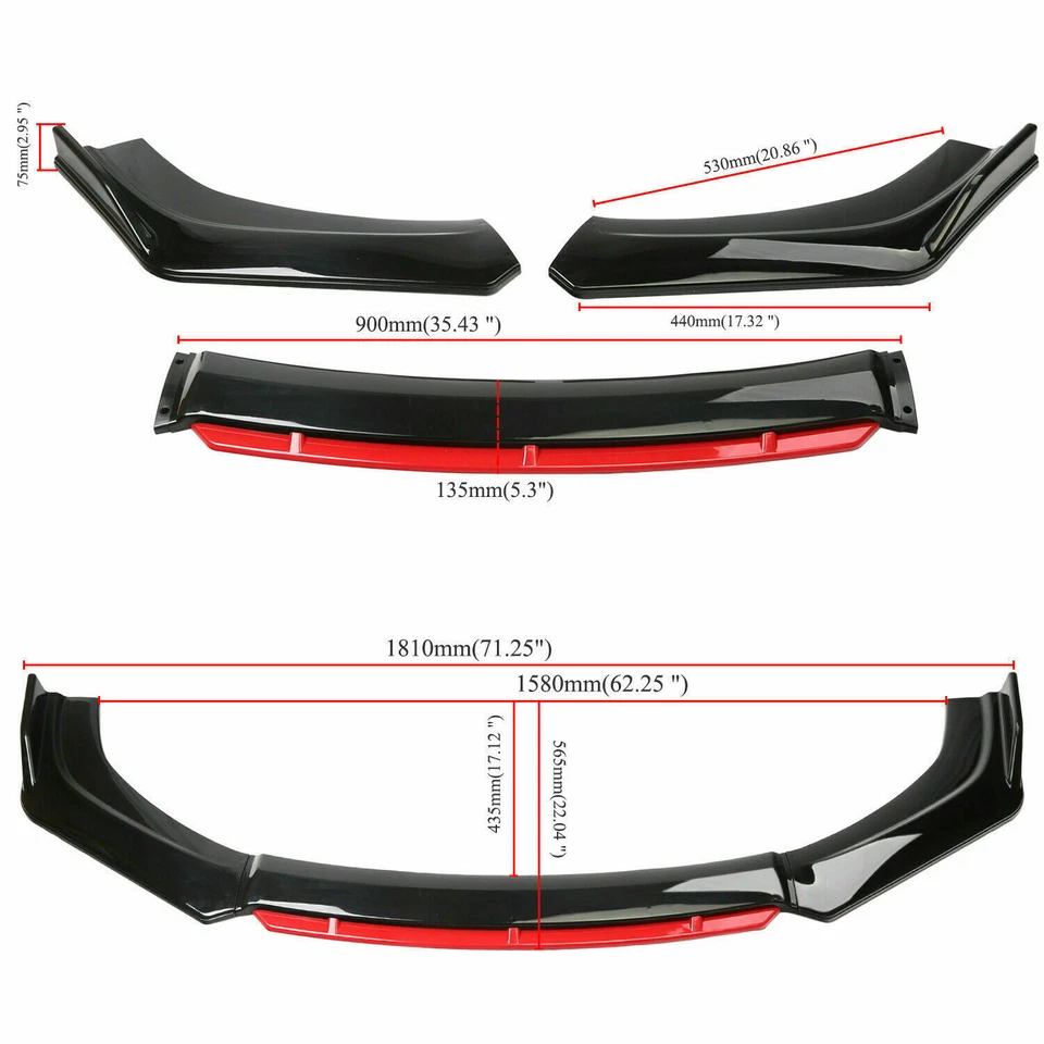 4Pcs Universal Front Bumper Lip Body Kit Splitter Spoiler Protector Gloss Black Foto 3 de 4