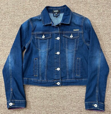 113 DKNY Teen Girls Demin Dark Blue Jean Jacket Size XL (14-16)