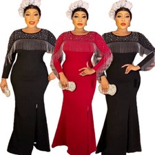 African Party Dresses Women Dashiki Rhinestone Tassel Wedding Evening Gown Dubai