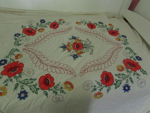 Beautiful Vintage Wedding Double BEDSPREAD Applique & Heavy Embroidery Near MINT - Picture 17 of 19