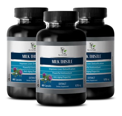 anti-aging naturals - MILK THISTLE 175MG - turmeric - 3 Bottles (180 Capsules)
