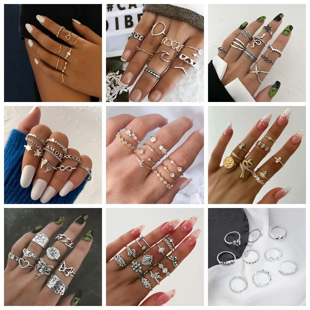 Multi Element Fashion Jewelry Ring Set Finger Ring Gifts Butterfly