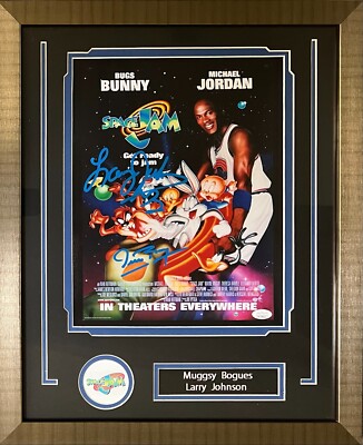 Larry Johnson Muggsy Bogues signed 11x14 framed photo NBA Space