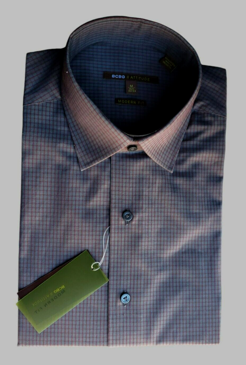 bcbg attitude dress shirt BCBG ATTITUDE Mens DRESS SHIRT Smokey Long Sleeves Modern Fit Button Down  Medium