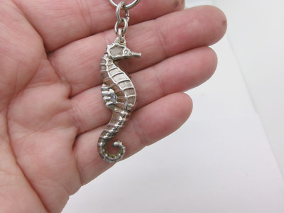   Vint 3 D Seahorse Sterling Silver And Stainless Steel Ring Sea Horse Key Ring