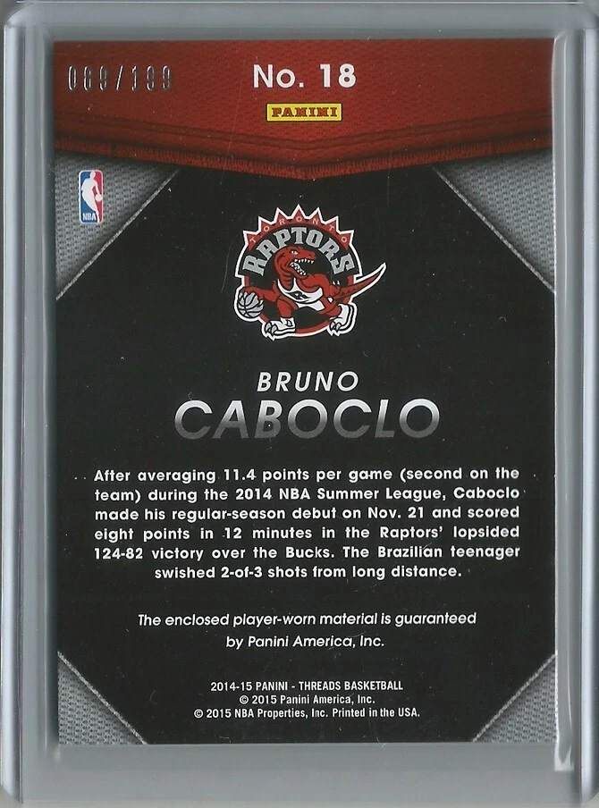 2014-15 Panini Threads ~ BRUNO CABOCLO Rookie Jumbo Materials #18 RC (#089/199) - Image 2 of 2