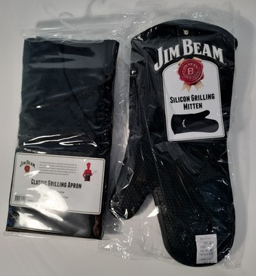 (DD) Jim Beam Whiskey Heavy Duty Canvas Chef s Grilling Apron And Grill Mitt NEW