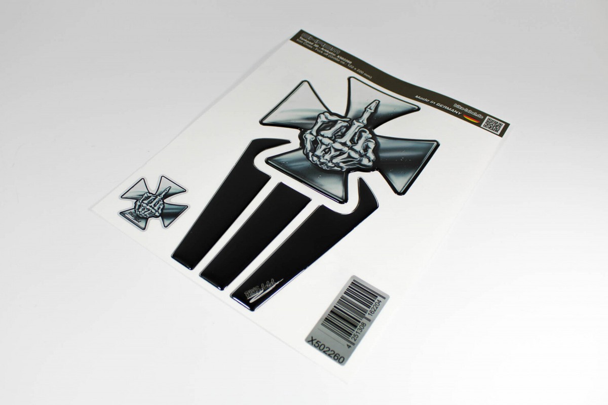 Tankpad 3D Motorrad Aufkleber Eisernes Kreuz Metallic Optik