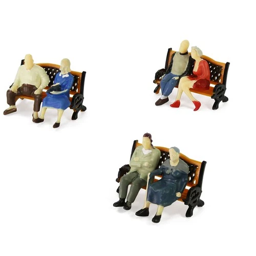 Model Trains O scale 1:50 6pcs Seated Figures Painted People with 3pcs Benches