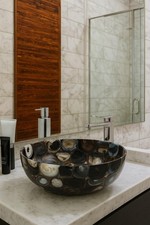 Fregadero de lavabo de piedra de ágata de lujo | Lavabo de baño negro marrón blanco