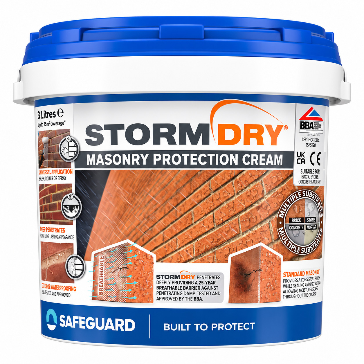Stormdry Masonry Waterproofing Cream 3L 25 Year BBA Approved Brick Stone Sealer