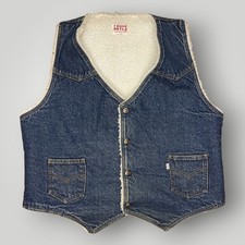 Vintage 1970s Levi's Orange Tab Denim Sherpa Lined Vest Men's Large