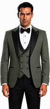 Exclusive Mens Suit Green Tuxedo Pointed Collar Wedding Suit Slim Fit