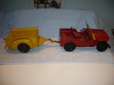 Marx Lumar Pressed Steel Willys Jeep With Trailer and head lights battery op