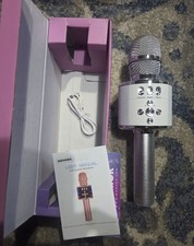 Wireless Bluetooth Karaoke Microphone 4 In 1 Mic Speaker LED Echo Silver