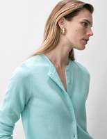 M&S - Autograph Womens Crew Long sleeved Button Cardigan in Soft Turquoise
