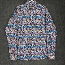 Eton Dress Shirt Mens L Multicolor Leaf Print Stripe Long Sleeve Slim fit