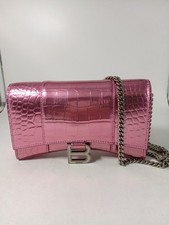 Balenciaga Shiny Calfskin Croc Embossed Hourglass Chain Bag Sweet Pink