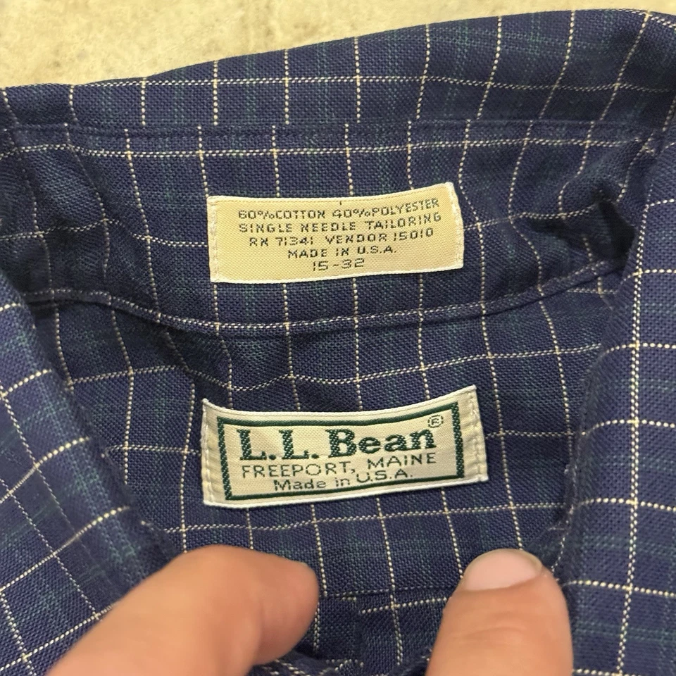 Camisa De Colección L.L.Bean Azul Manga Larga Con Botones Hecha en EE. UU. Talla 15-32 Foto 3 de 4