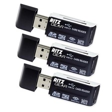 Ritz Gear Dual USB SD Card Reader 4-in-1 Memory 3 Pack, black