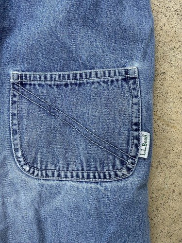 LL Bean Signature Overalls OY434 X-small Youth Kids Blue Denim Work Wear Play! - Picture 9 of 11
