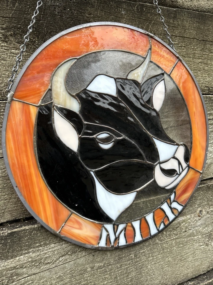 "Vitral hecho a mano negro blanco leche vaca amantes decoración granja de colección 12""" Foto 2 de 4