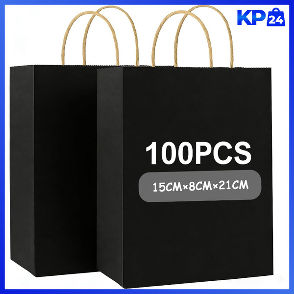 GeschenktüTen Schwarz 100 StüCk PapiertüTen Klein 21X15X8Cm Mit Henkel-image