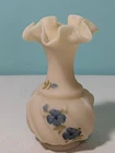 Vintage Fenton Glass Handcrafted 6" Custard Satin Ruffled Vase Signed