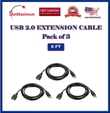 3-Pack – 6FT USB 2.0 Extension Cable A Male to A Female –High-Speed Cord Black