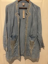 Chico's Jacket Women's Size 2 Large Indigo Embroidered Open NWT 149 Blue Long