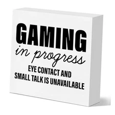 Game Desk Decor Wooden Sign, Gaming Signs for Home Man Cave Boys Bedroom Game 