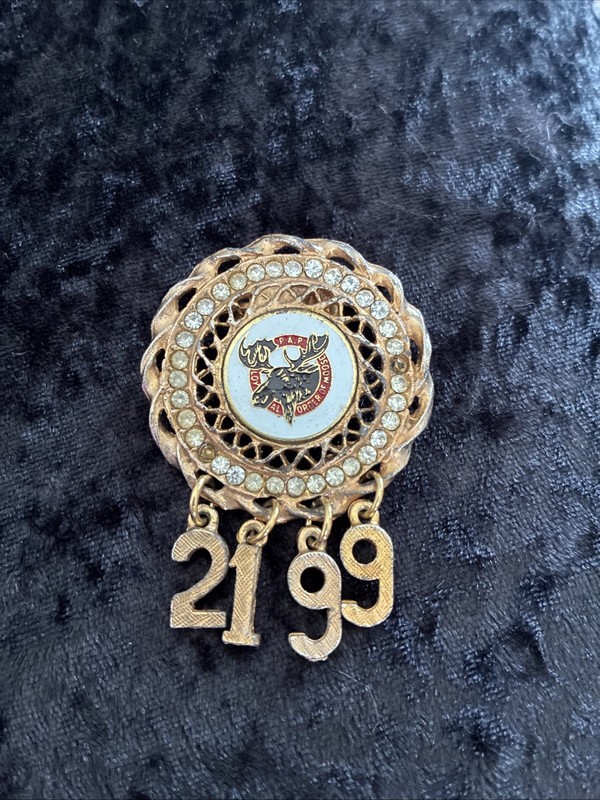 Antique Loyal Order Of Moose Rhinestone Medal Badge Pin Bolero Clip