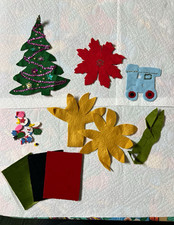 Vintage Style Felt Christmas Craft Lot Tree Poinsettia Flowers Ornaments Fabric