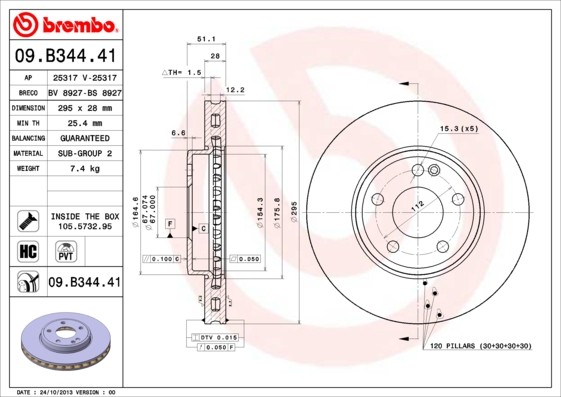 Pack Von 2 - Bremsscheibe 09.B344.41 Brembo FüR MERCEDES-BENZ-image