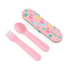 Kids Utensil Set - Reusable Plastic Fork, Spoon Storage Case - BPA-Free Mat...
