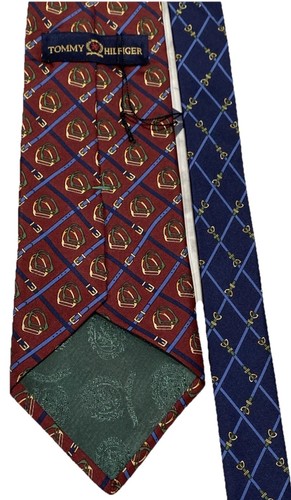 Tommy Hilfiger Tie 100% Silk Mens Maroon & Blue Belts & Stirrups - Picture 9 of 15