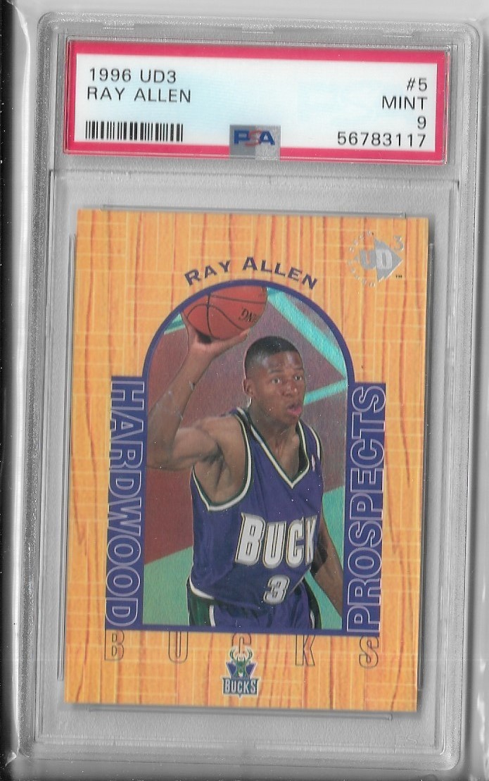 PSA 9 MINT 1996-97 UD3 Hardwood Prospects RAY ALLEN RC Rookie #5 HOF!!!