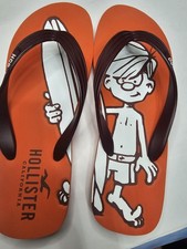 Hollister Waxer Mascot/logo Mens Orange Flip Flops 10-11 new narrow fit RARE HTF