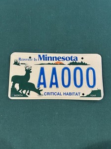 Minnesota Critical Habitat Deer Sample License Plate. AA000 Very Nice Condition