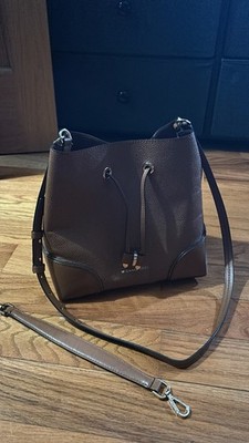 Michael Kors Women s Brown Pebbled Drawstring Bucket Crossbody, Adj/Det Strap