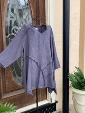 HLT721 1X Charcoal NWT Match Point Linen Shirt Tunic Pull Over Raw Edge NEW Grey
