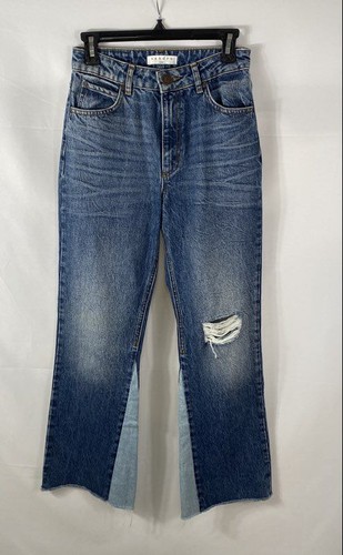 Sandro Women's Blue High Rise Paneled Distressed Raw Hem Jeans Sz 36
