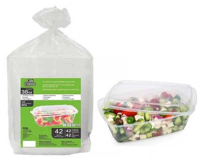 Cafe Express 38 Unzen 1,12 L Klar Salat Lebensmittel Wiederverwendbar Behälter Basis mit Deckel 42 Stück