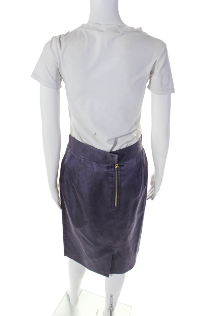 Tory Burch Womens Silk Zippered Back Slit Pencil Skirt Solid Purple Size 6 thumbnail 3
