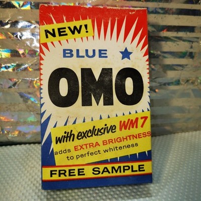 1 Probierpaket Vintage ungeöffnet Omo neu blau Waschpulver in Original UK Box ~5