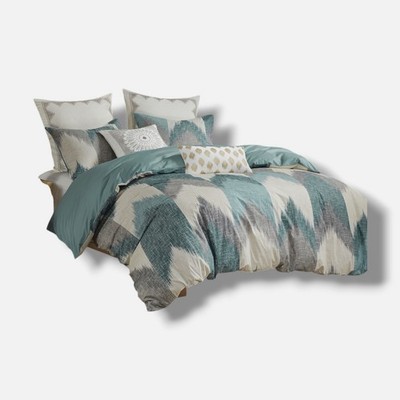 Ink & Ivy Blue Alpine Chevron Stripe Reversible Comforter Set 3pc Full/Queen