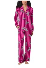 Room Service Women's Large Pink Burgundy Zebra Stripe Pajamas set N0126